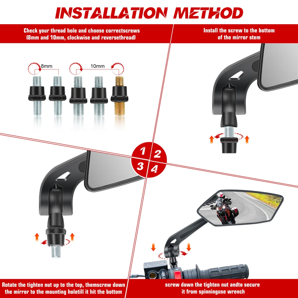 8MM 10MM Motorcycle Rearview Side Mirrors For Aprilia SR50 SR150 SR160 Scooter - Image 2 of 4