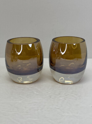 Mikasa Home Accents Solaris Set of 2 Amber Votive Heavy Glass Candle Holders