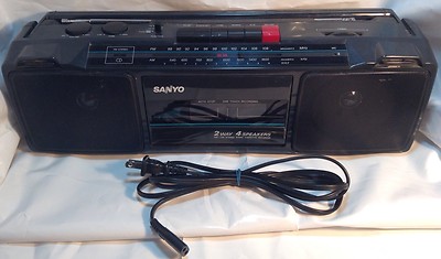 Black Sanyo FM-AM Radio Cassette Player/Recorder 2 Way 4 Speakers