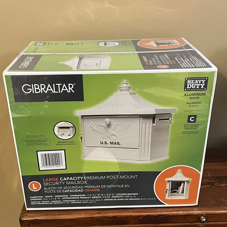 直布罗陀 Hamilton 高级版,大号,锁定,铝,邮政安装邮箱,白色 — 第 3/4 张图片