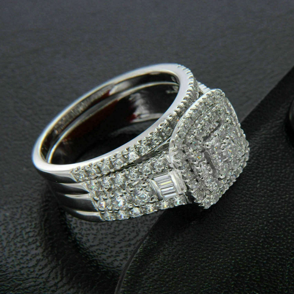 3ct Round Lab Created Diamond Engagement Wedding Halo Ring Set 14k Gold Plated - Image 2 of 4