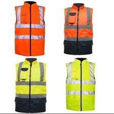 HI VIS VIZ BODY WARMER VISIBILITY FLEECE REVERSIBLE WATERPROOF GILET WAISTCOAT