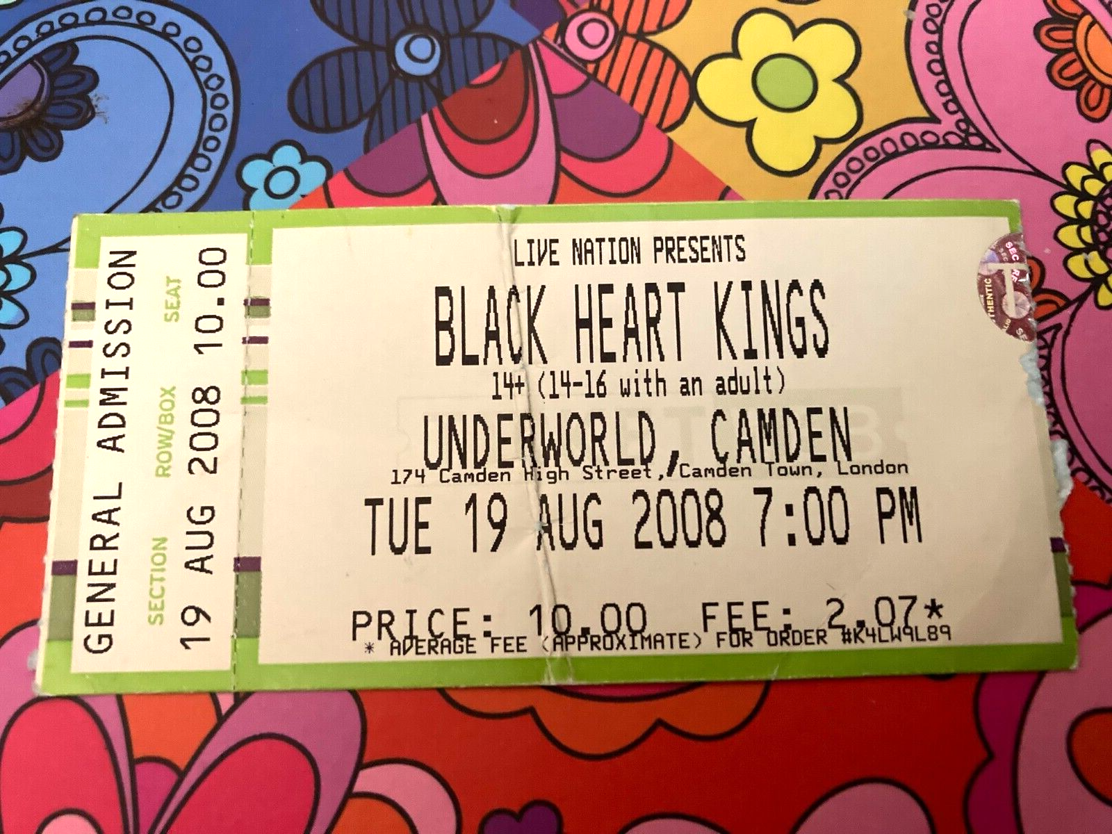 BLACK HEART KINGS - LONDON, UNDERWORLD 19/08/2008 Used Gig Ticket | eBay