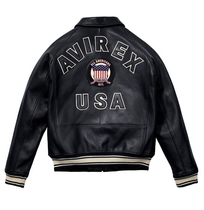 Men's Avirex Real Leather Flight Jacket - Black Bomber Men's Avirex Real Leather Flight Jacket - Black Bomber