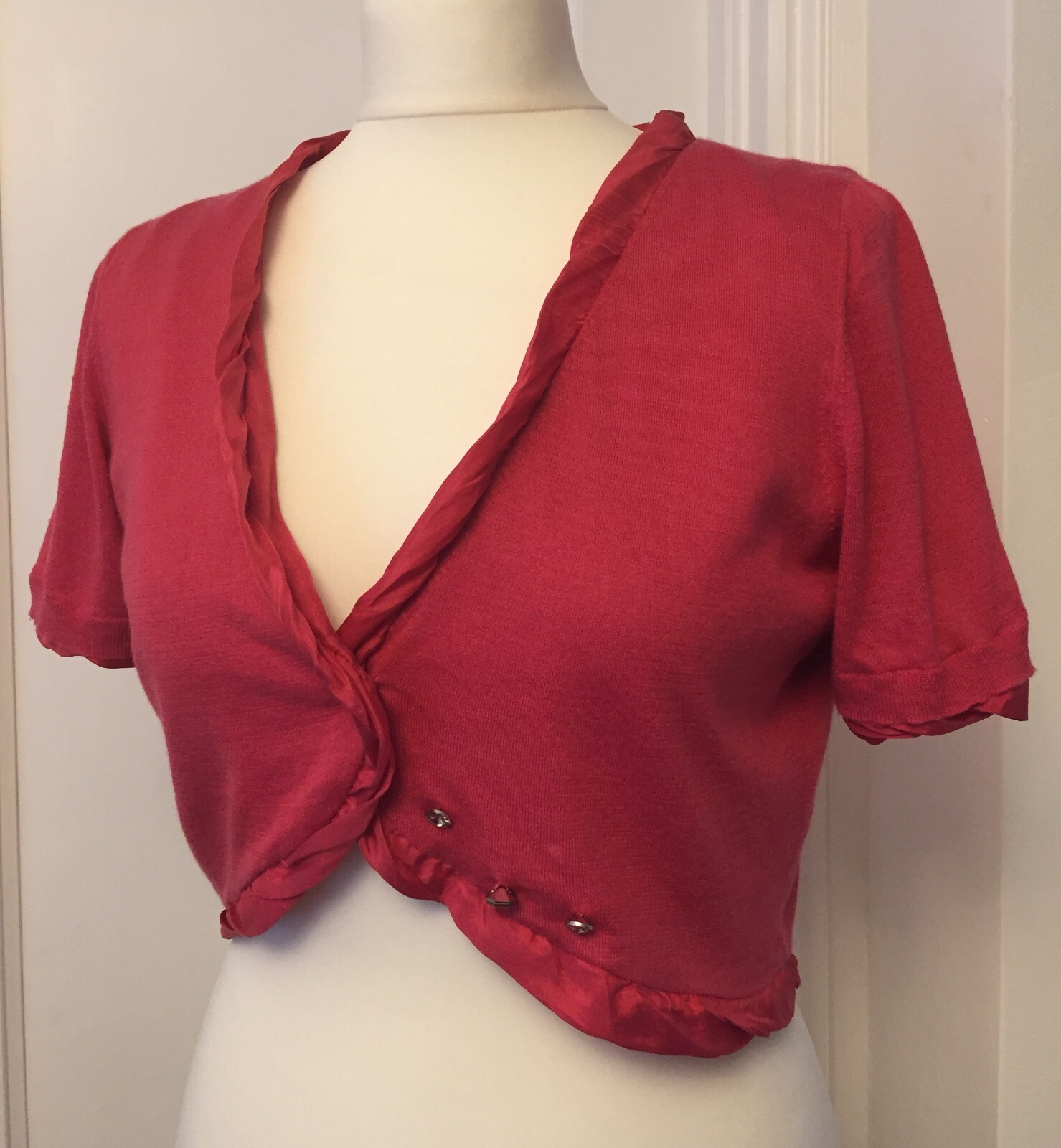 JIGSAW Cotton and Silk Bolero Cropped Cardigan, Short Sleeves, Pink, Sz M |  eBay