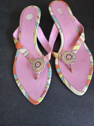 FRANCO SARTO - THONG SLIDES RHINESTONES JELLY KITTEN HEELS SZ 8.5 M