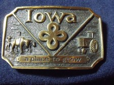 Vintage 1978 High End IOWA A Place to Grow Farming Solid Brass Belt Buckle Rare