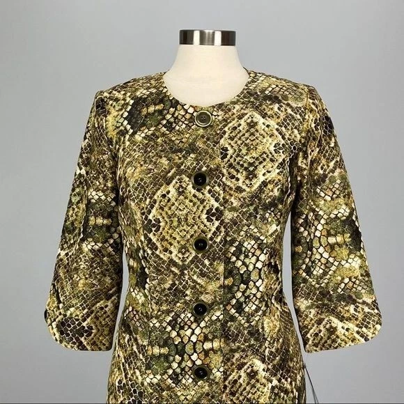Dana Kay Mujer Falda Blazer 2 Piezas Traje Verde Oliva Estampado Serpiente Talla 10 Foto 2 de 4