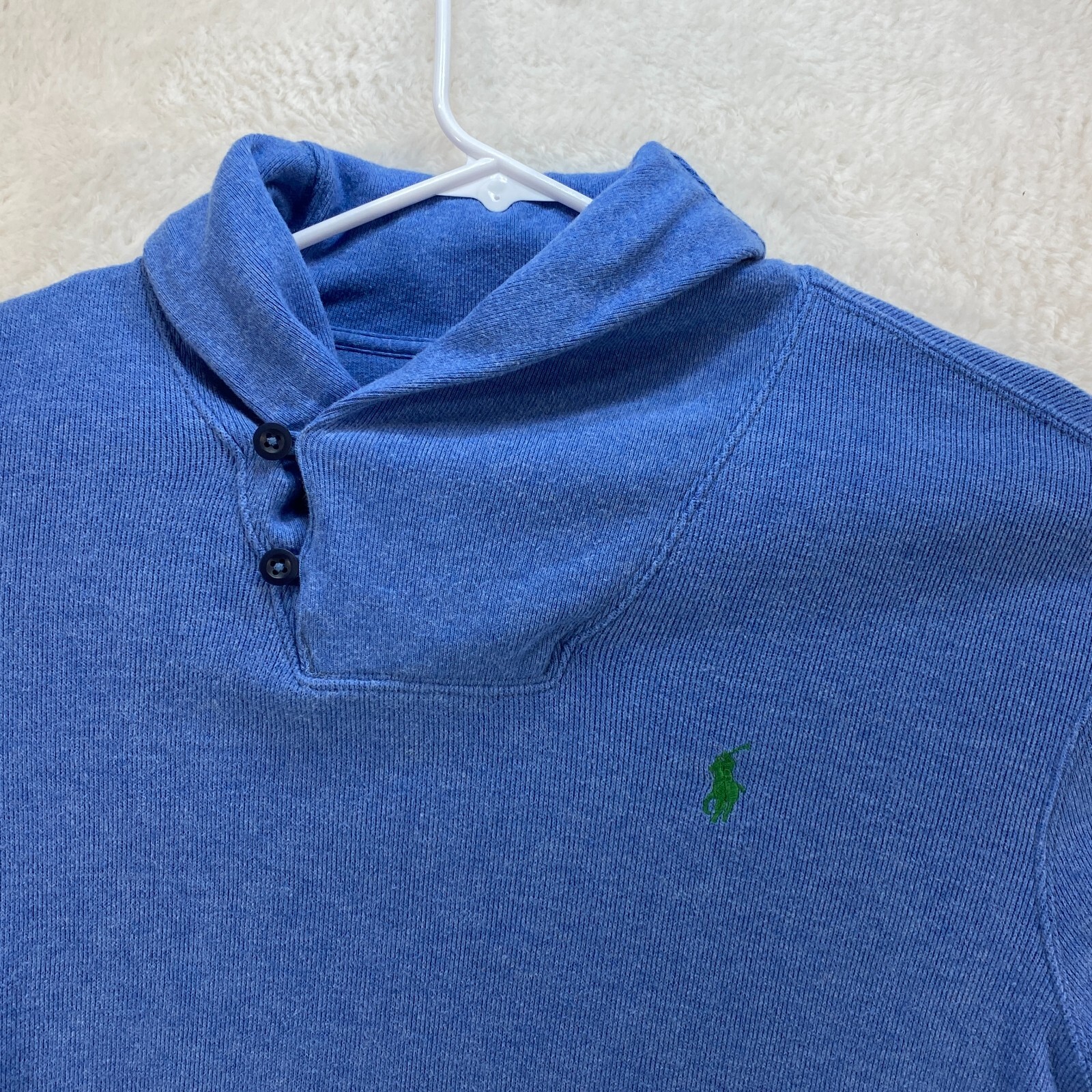 Polo Ralph Lauren uomo L grande blu maglione manica lunga camicia verde pony vintage