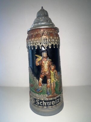 King BASF ''Schweiz'' Vintage Lidded German Stein