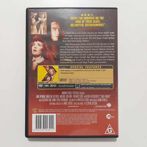 Stage Fright DVD Region 4 (1950 Film Noir) Jane Wyman/Marlene Dietrich - Bild 2 von 4