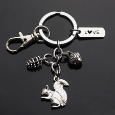 Squirrel Keychain Eating Nut Acorn Pine Cone Nature Love Charms with Cilp - Gift