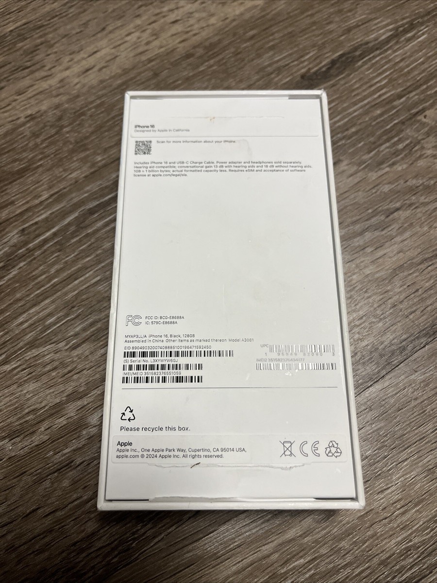 Apple iPhone 16 EMPTY BOX Only Black 128GB Genuine | eBay Apple iPhone 16 EMPTY BOX Only Black 128GB Genuine | eBay