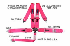 RJS RACING SFI 16.1 CAM LOCK 5 POINT ROLL BAR MOUNT HARNESS HOT PINK 1031710
