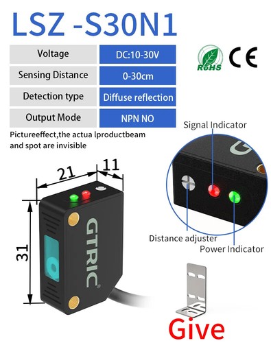 Sensori fotoelettrici laser quadrati riflesso diffuso visibile piccolo punto NPN PNP - Foto 13 di 16