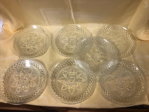 Luminarc Pattern, Set includes 7 Cut Glass Star  Salad Plates 8" each, Vintage