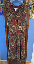 Loft Womans 4 Burgundy Olive Paisley Crossover Twist Front Boho Midi Wrap Dress