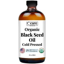 Organic Black Seed Oil   Cold Pressed, High Thymoquinone, 8 Fl Oz Glass Bottle