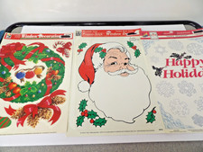 Die Cut Christmas Santa Wreath Cut Outs Cardboard Decorations 1950s Set of 3