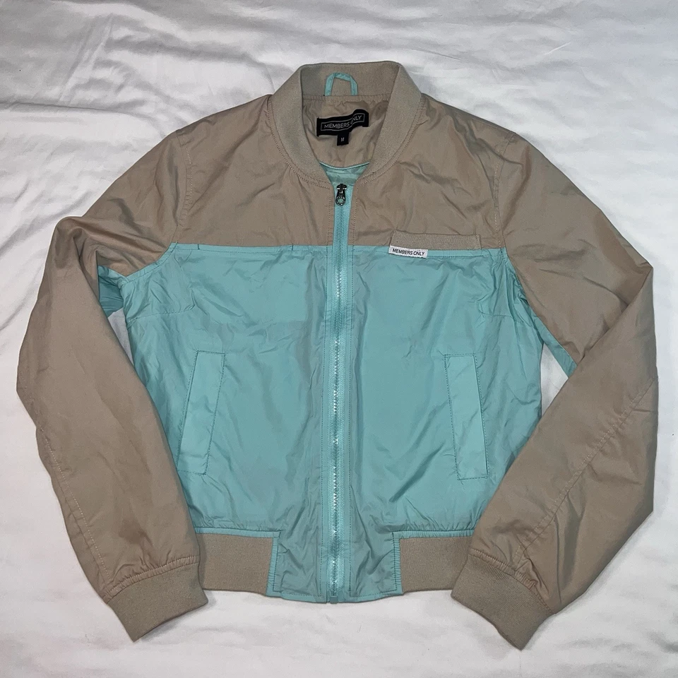 Chaqueta para mujer Members Only talla M beige azul bloque de color béisbol informal clásica Foto 2 de 4