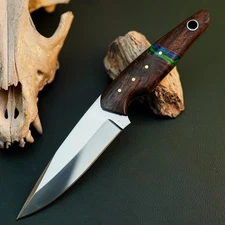 Gift-Ready 8.6" Damascus / Steel Knife Full Tang Hunt it Hunt + Leather Sheath