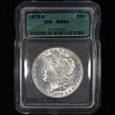 1878-S MORGAN SILVER DOLLAR ✪ ICG MS-64 ✪ $1 UNCIRCULATED COIN VAM-5 ◢TRUSTED◣