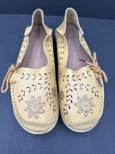 Socofy Loafer Yellow Leather Flat Slip On Moccasin Shoes Bohemian Sz 38 (7.5)