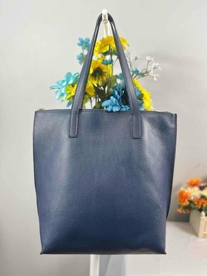 MARK & GRAHAM Dark Navy Blue Pebbled Leather Everyday Top Zip Tote Bag