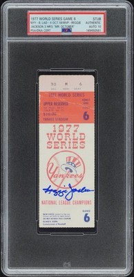 REGGIE JACKSON MR OCTOBER 3HR 1977 WORLD SERIES GAME 6 TICKET NYY PSA AUTO 10