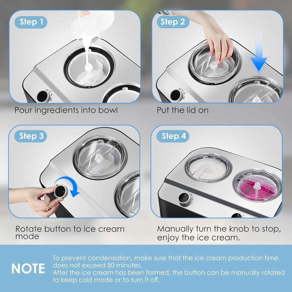 Homtone 2.6QT 2 Flavor Ice Cream Maker Automatic Compressor Machine w/ 2 Bowls - Image 4 of 4