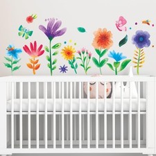 Watercolor Flower Wall Stickers - Kids Baby Boys Girls Toddler Garden