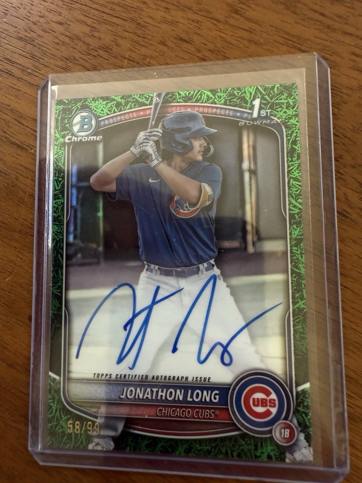 JONATHON LONG Chrome 1st Green Grass /99 Auto SSP #CPA-JLG Cubs - 2025 Bowman