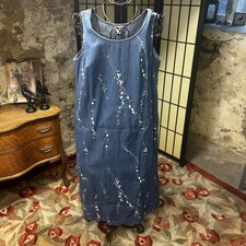 VTG 90s Robbie Bee Denim White Floral Print Sleeveless Maxi Dress: Size 18W