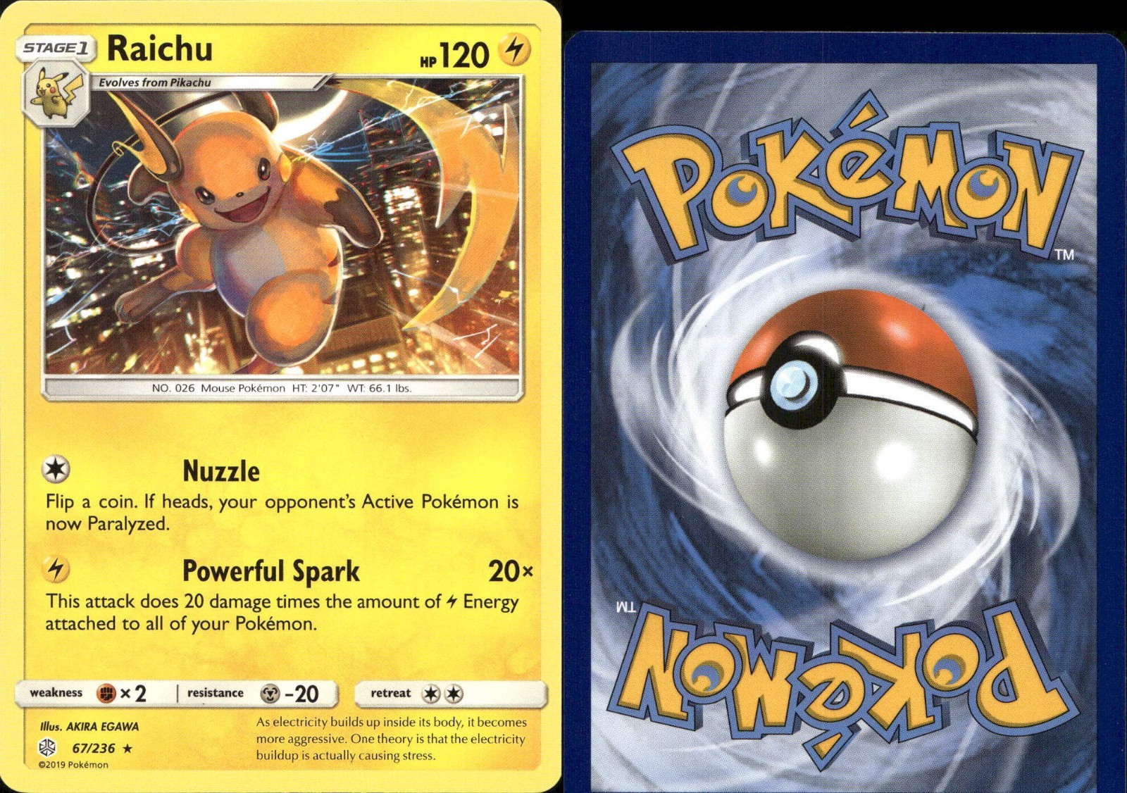 Raichu Regular 67/236 Sm- Cosmic Eclipse 2019 Pokemon TCG LP+