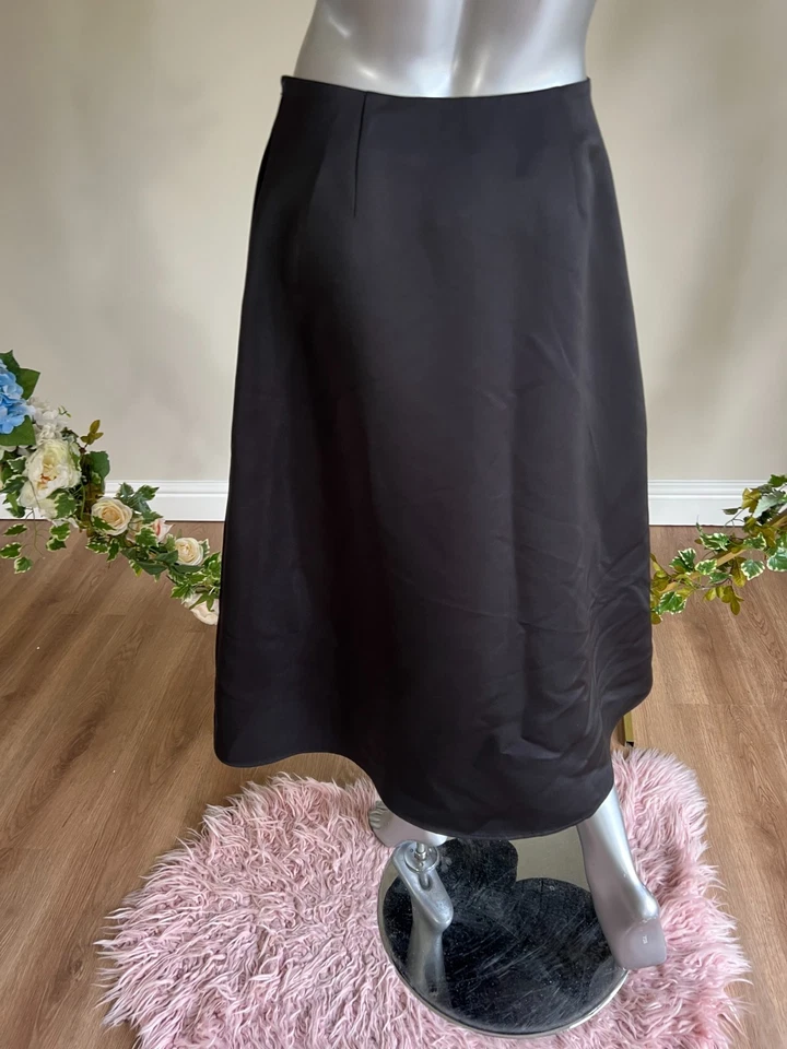 TED BAKER Midi Skirt Womens TB 2 UK 10 Erva Black Asymmetric Satin Wrap NEW - Image 2 of 4