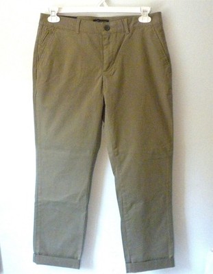 $60 BANANA REPUBLIC LADIES OLIVE GIRLFRIEND LOW RISE CHINO ROLLED CUFF PANTS 10