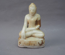 FINE OLD ANTIQUE ASIAN BURMESE MYANMAR SEATED ALABASTER BUDDHA W GILDED SURFACE