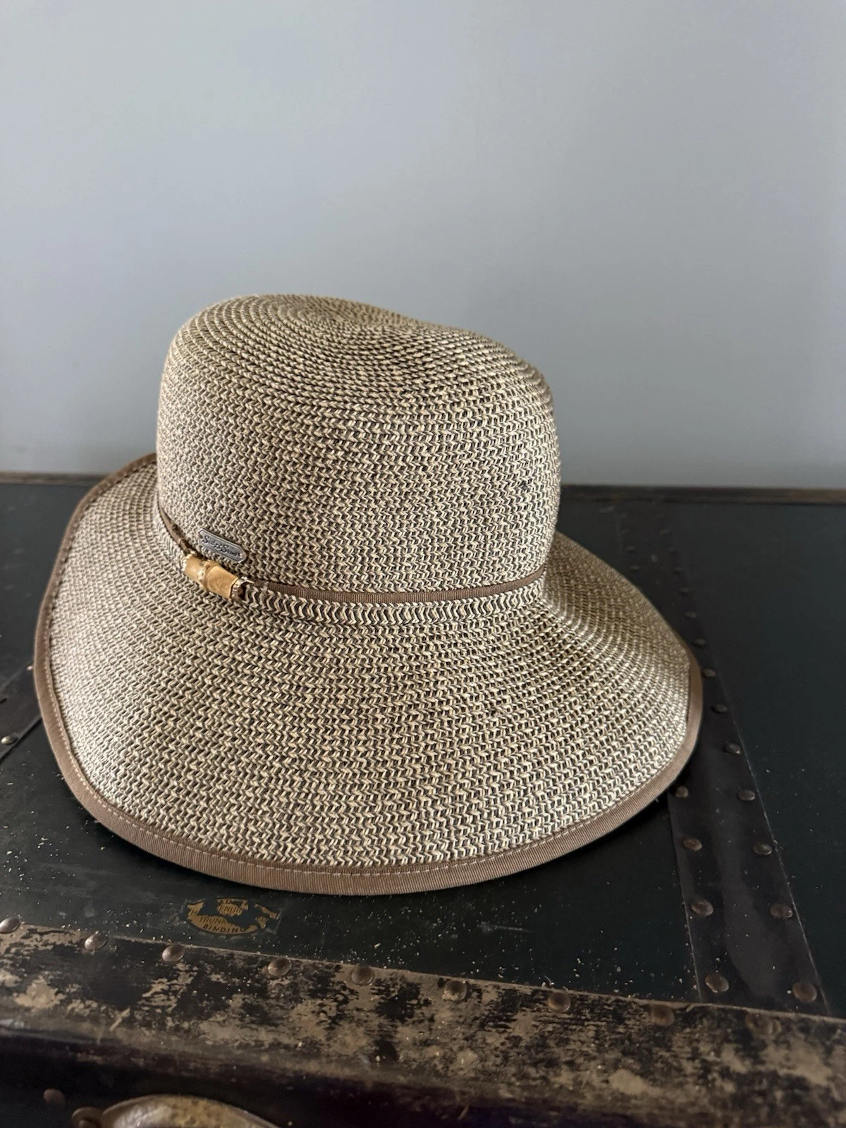 Sun N Sand Tan Wide Brim Packable Sun Hat Beach Vacation Brim Front Only