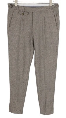 Suitsupply Brentwood Int. Herren Hose UK30R Braune Wolle Hundezahn Plissiert - Bild 1 von 4