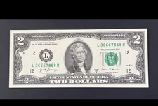 FANCY $2 DLL BILL - SERIAL CONSECUTIVE #'S: XX 66 67 68 & 3 OF A KIND 666, CIRC