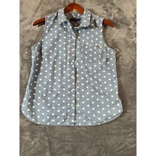 Tommy Hilfiger Polka Dot Sleeveless Top Womens Medium Blue Chambray Cotton