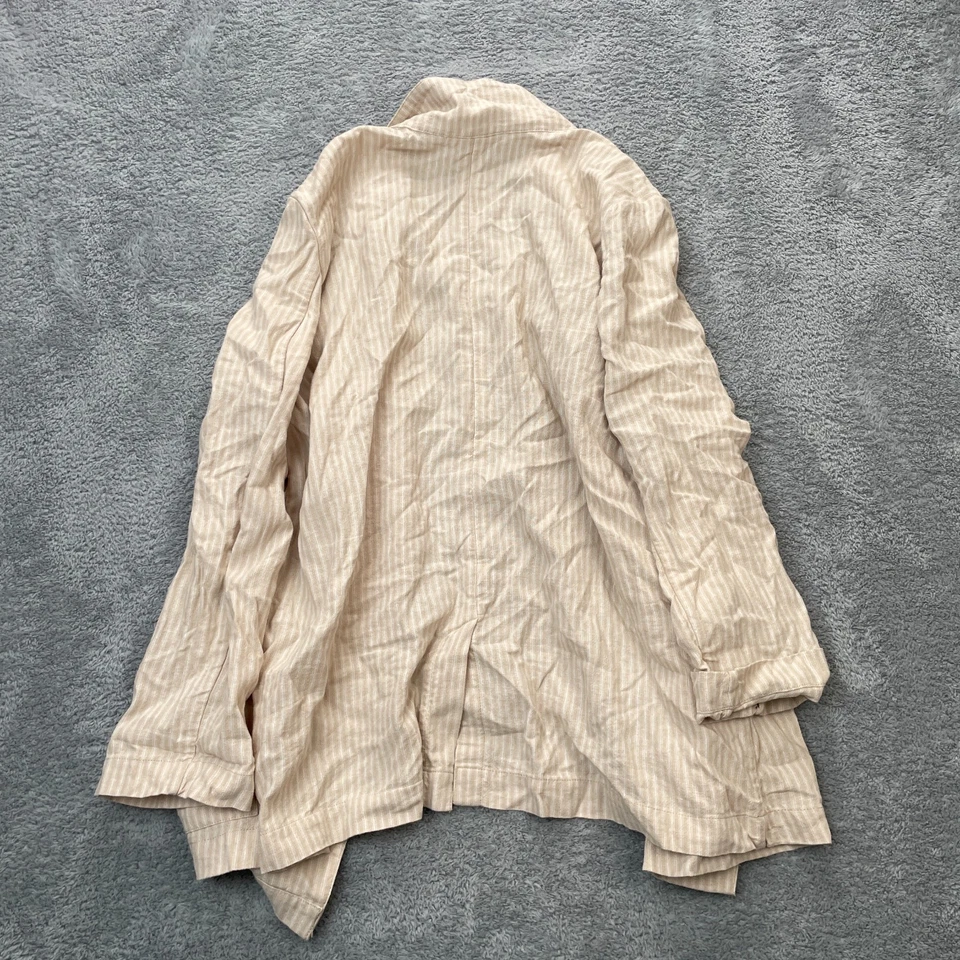 Chaqueta Caslon Mujer Extra Grande Beige Blazer Abrigo Rayas Lino Frente Abierto Foto 2 de 4
