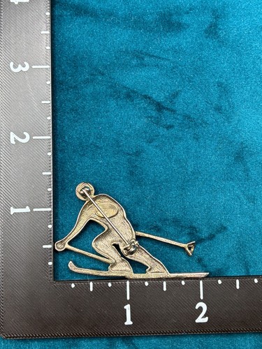 Vintage Paquette Skier Pin Brooch Silver Tone Meal Minimalist Design 2" - Picture 4 of 5