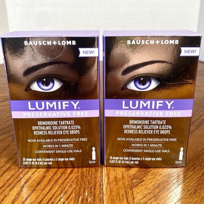 Lot of 2 LUMIFY Preservative Free Redness Relief EYE DROPS 20 Vials Exp 10/2027