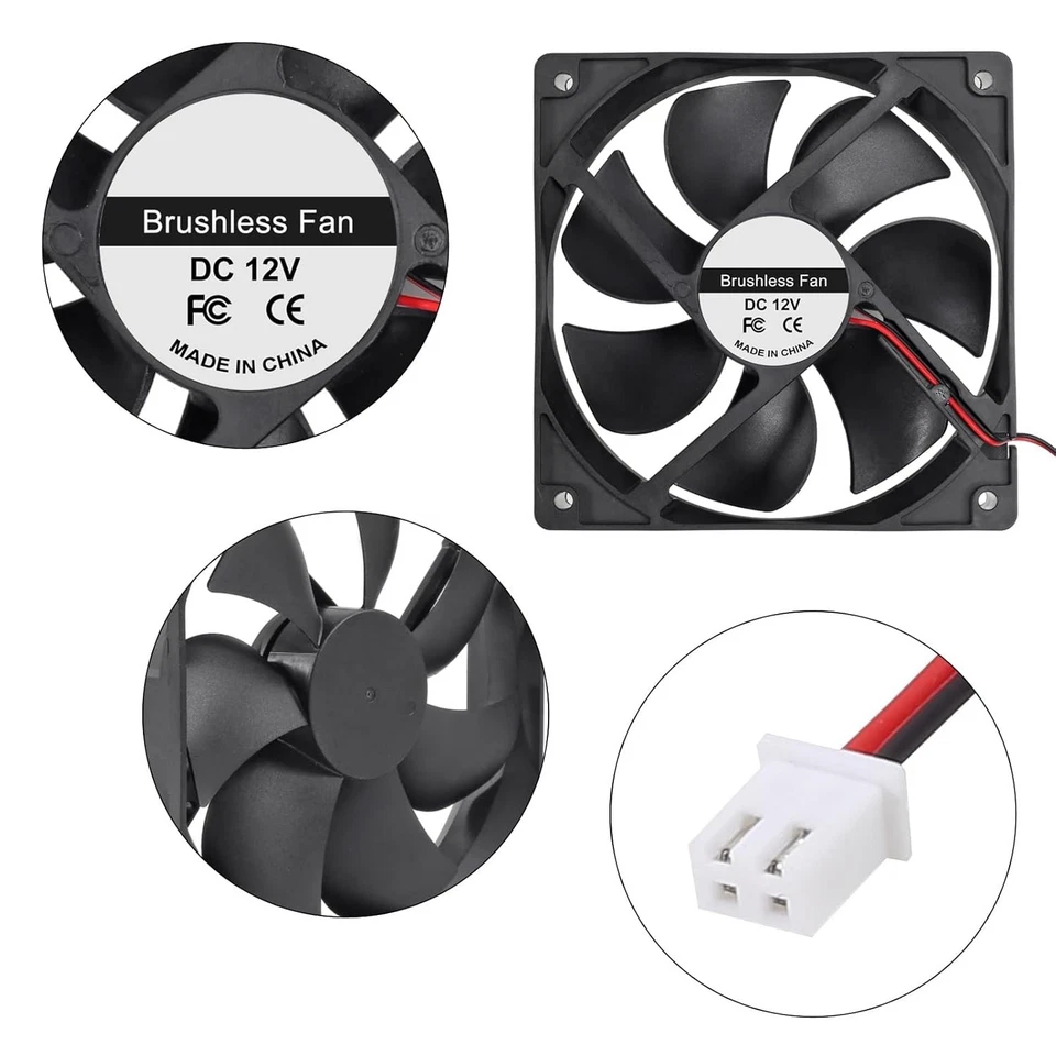 2Pcs 12025 120Mm X 25Mm 12V 5 Inch Dual Ball Bearings Brushless Fan 2Pin DC Cool - Image 2 of 4