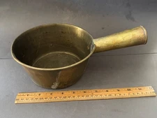 BRASS TONE METAL SAUCEPAN STOCK POT WITH HANDLE VINTAGE