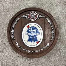 Vintage Pabst Blue Ribbon Beer Barrel End Keg PBR 16" Hanging Wall Sign Bar 3D