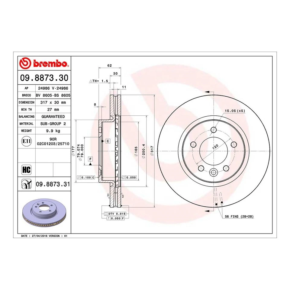 Kit de frenos delanteros Brembo pastillas bajas y rotores de disco de 317 mm para Land Rover LR3 4,0 L Foto 4 de 4