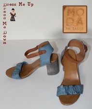 Sandali Moda in Pelle anni 70 con cinturino in pelle blu tacco a blocco ottimi taglia 38