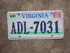 2002 Virginia Mountains License Plate VA Mountain ADL 7031